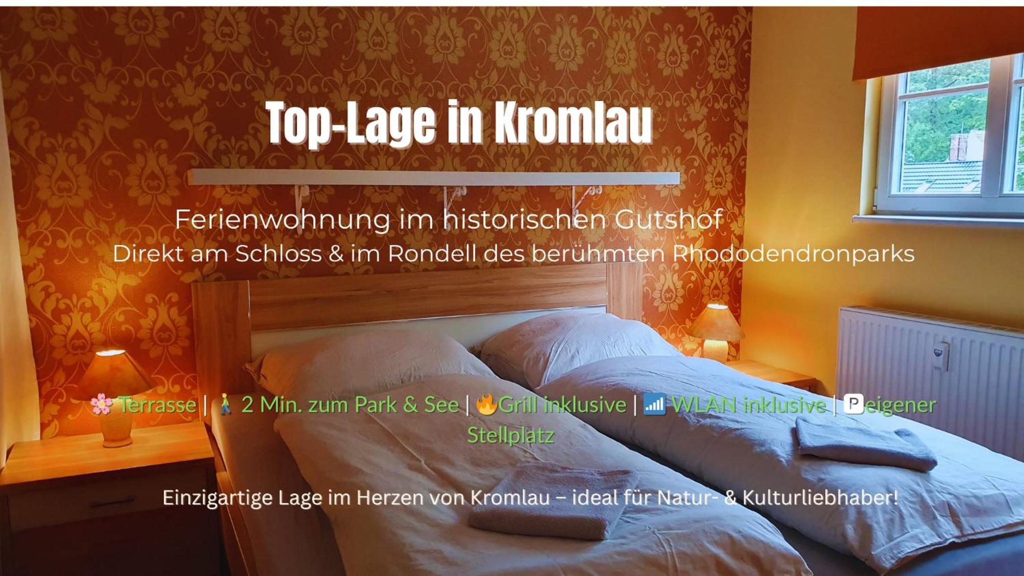 Ferienwohnung Im Gutshof Direkt Gegenueber Dem Schloss, Rhododendronpark Mit Terrasse Und Wlan Kromlau Kültér fotó